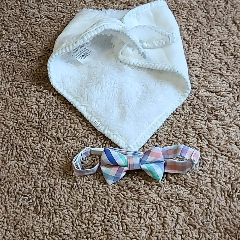 Mud Pie Bunny and Blue Gingham Bib with a bow tie thrown in. NWOT